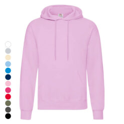 Fruit of the Loom hoodie uden lynlås – hættetrøje med kængurulomme og ribkanter, pink